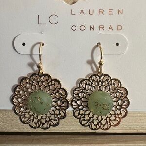 LC Lauren Conrad Flower Green/Gold Tone Earrings